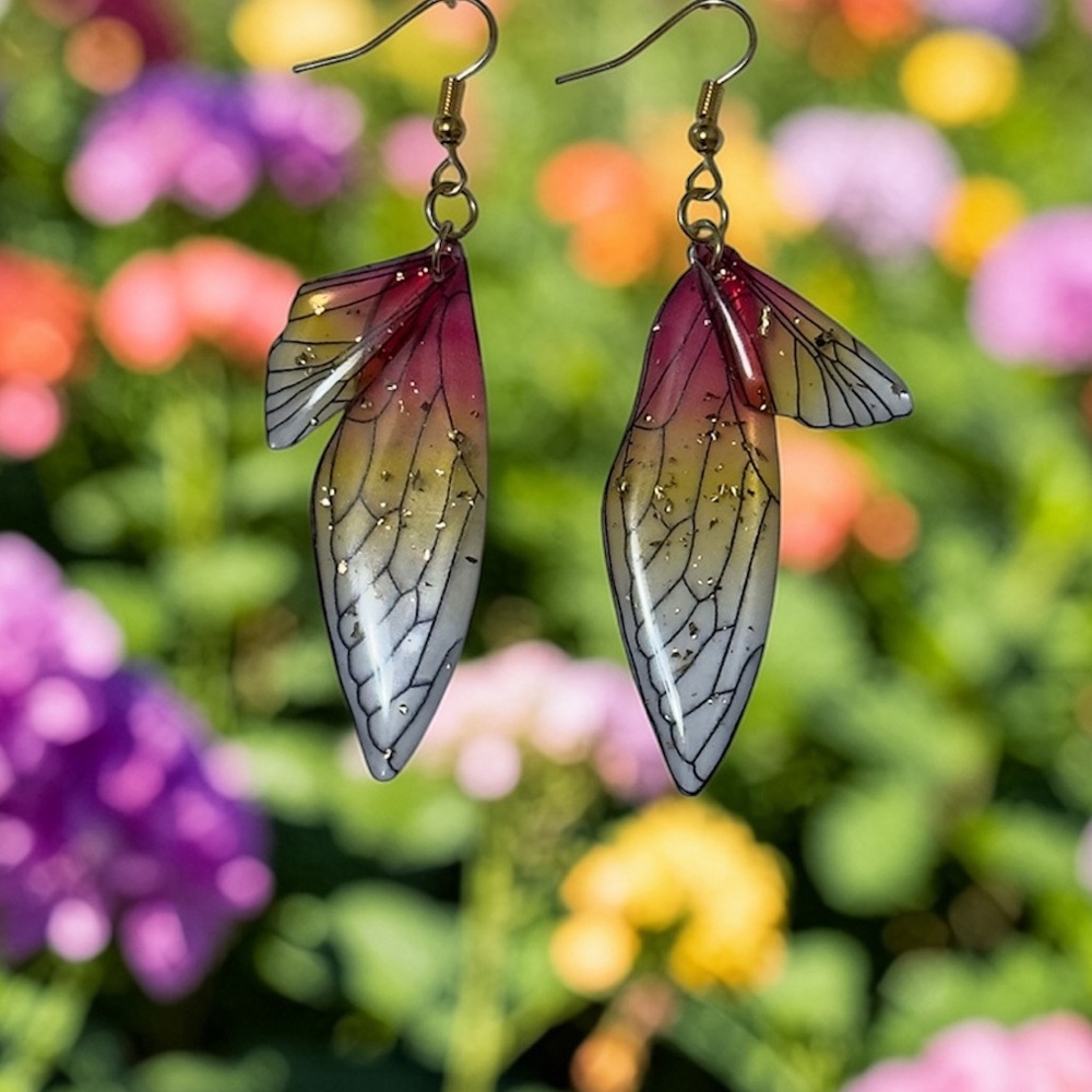 ❤️💛 Handmade Resin 14k Gold Plated Foil Butterfly Wing Earrings 💛❤️